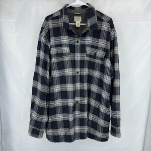 LL Bean Men XXL Fleece Lined Flannel Shirt Traditional Gray Plaid Long Sleeve